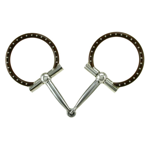 Tom Balding Ballhinge D-Ring Snaffle Bit with Brown Rings and Silver Dots