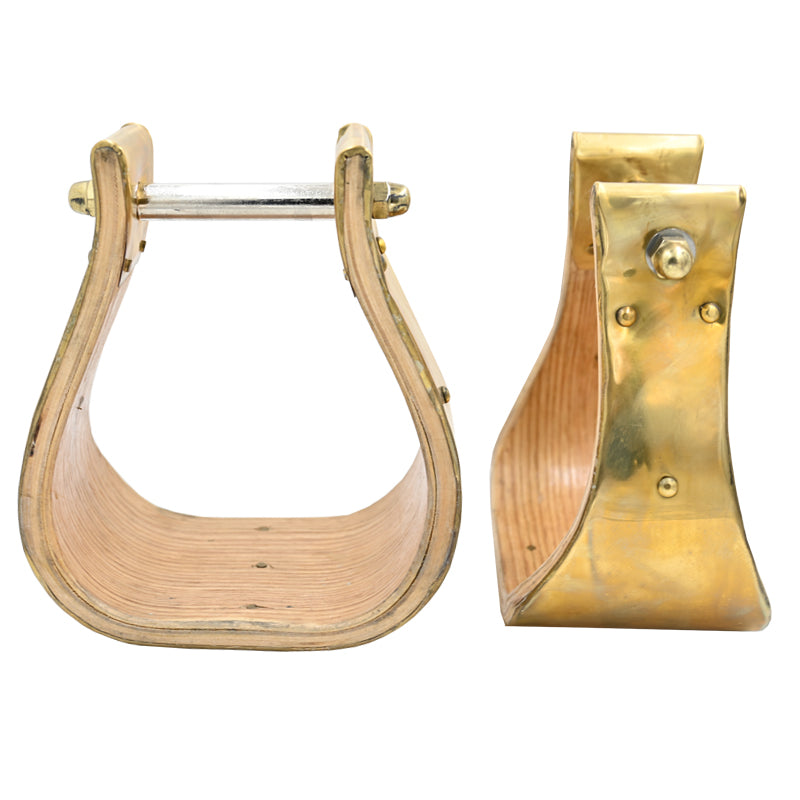 Coolhorse 4" Wooden Brass Covered Bell Stirrup