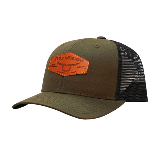 RopeSmart Leather Patch Cap- Army Green