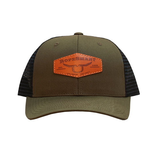 RopeSmart Leather Patch Cap- Army Green
