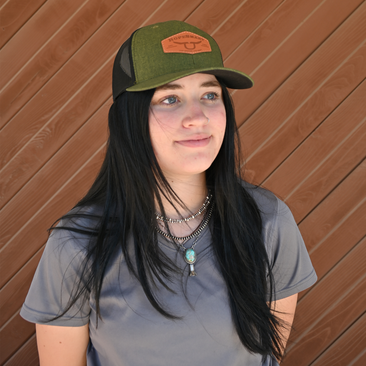 RopeSmart Leather Patch Cap- Army Green