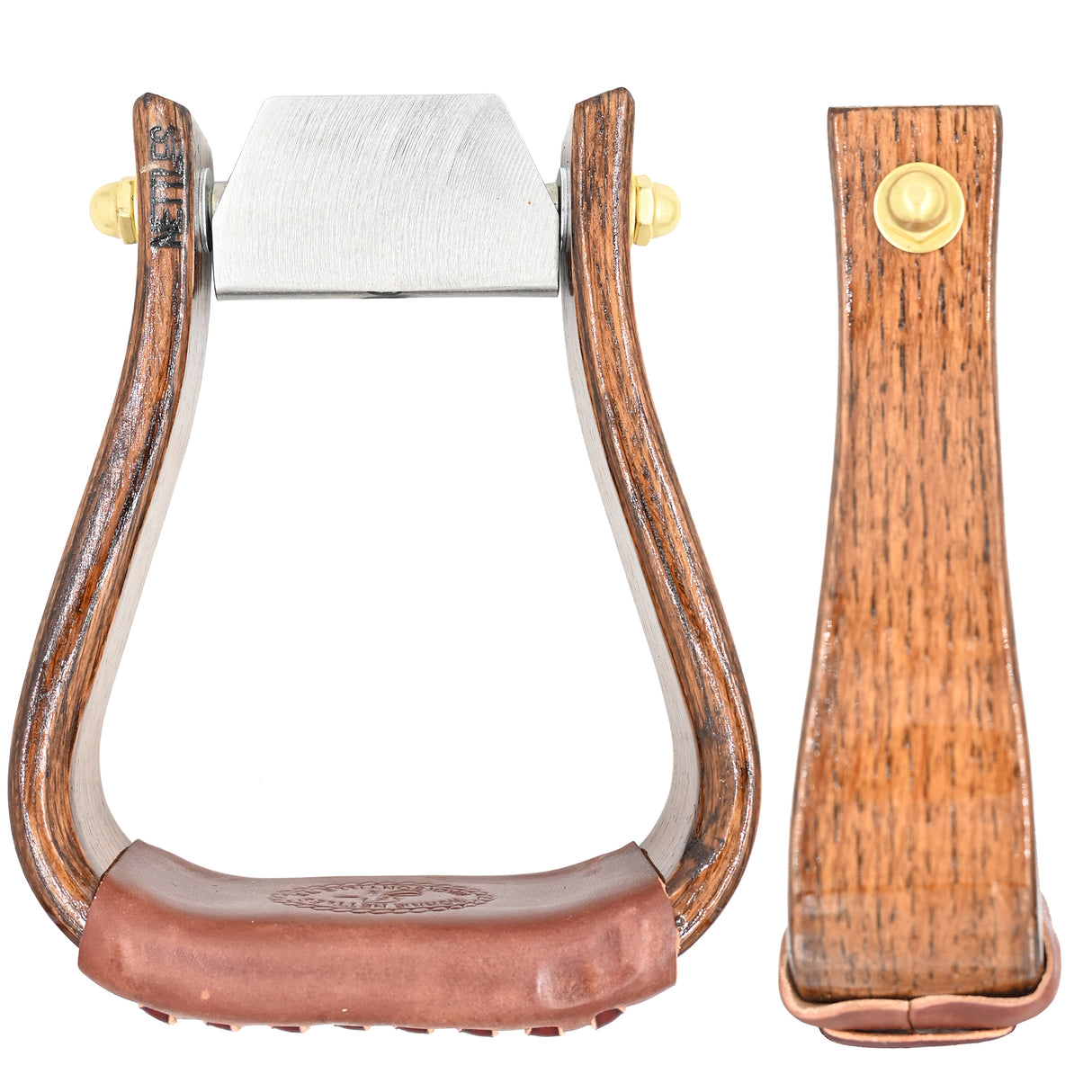 Nettles 2" Flat Bottom Cherry Varnish Stirrups with Leveler