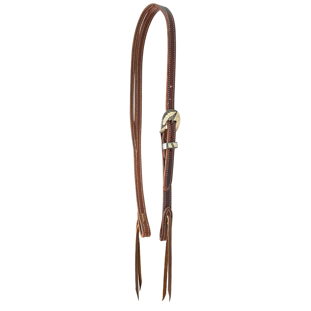 Cowperson Tack 3/4" Latigo Slit Ear Headstall with Feather Buckle