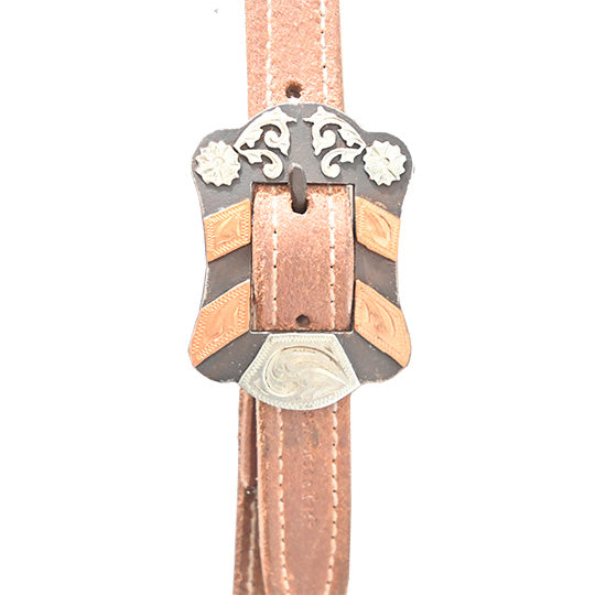 Cowperson Tack 3/4" Roughout Split Ear Headstall with Copper Stripe Overlay Buckle