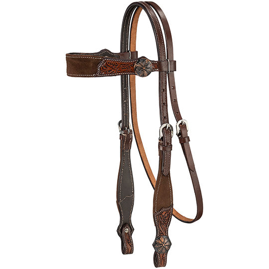 Tough 1 Laramie Brown Tooled Suede Browband Headstall