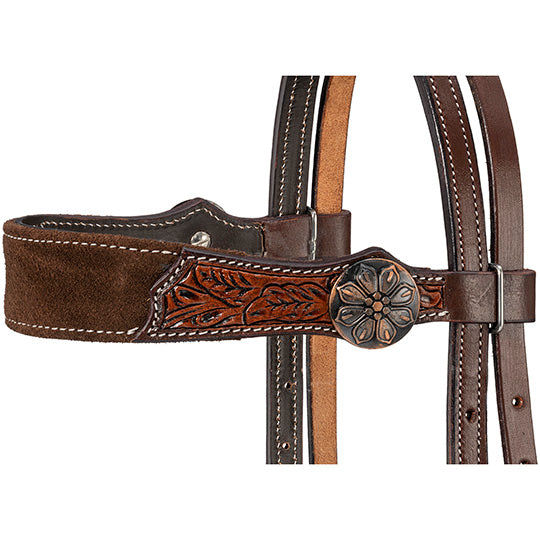 Tough 1 Laramie Brown Tooled Suede Browband Headstall