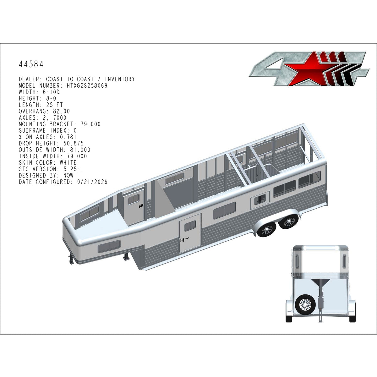 ON ORDER! 2027 4 Star 2+1 Trailer