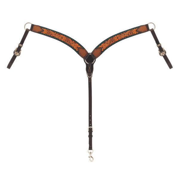 Weaver Leather Floral Tooled Breast Collar with Turquoise Buckstitch