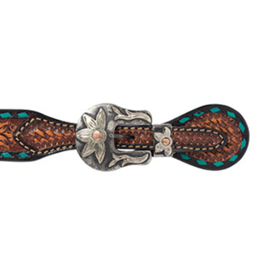 Weaver Leather Floral Tooled Ladies Spur Straps with Turquoise Buckstitch