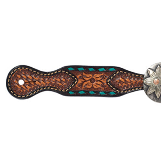 Weaver Leather Floral Tooled Ladies Spur Straps with Turquoise Buckstitch