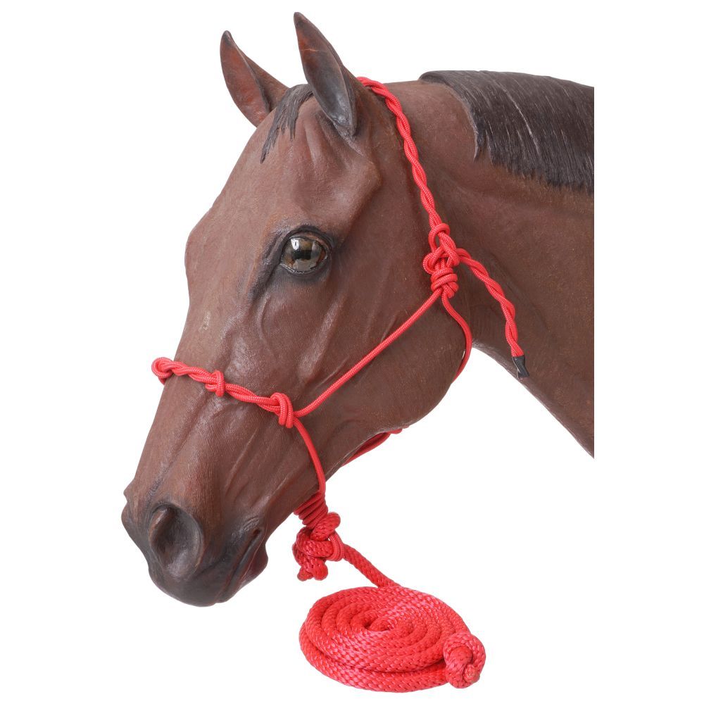 Tough 1 Knotted Rope Halter with Lead Rope- Red