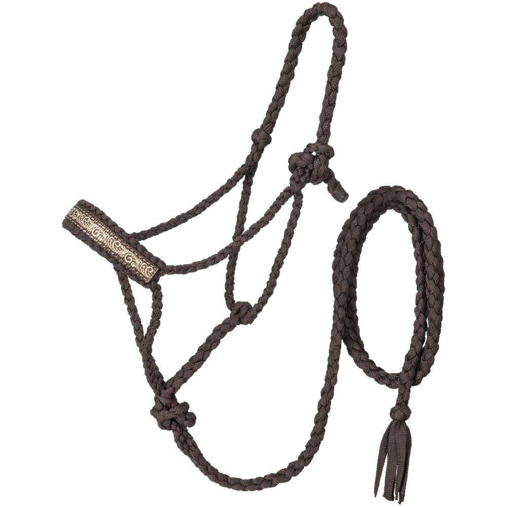 Tough 1 Leather Tooling Printed Brown Mule Tape Halter with 10' Lead Rope