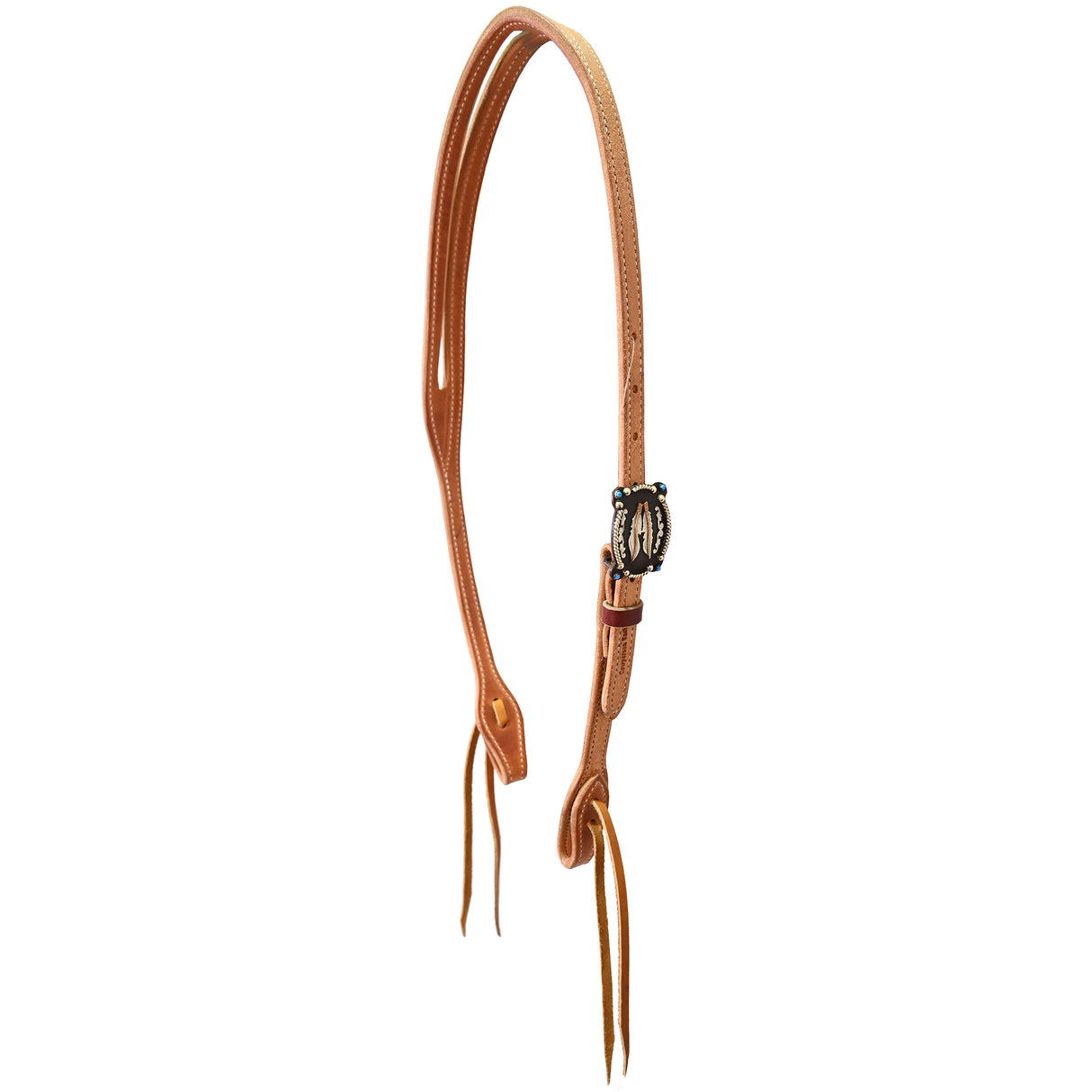 Cowperson Tack Roughout 5/8" Slot Ear Headstall with Turquoise Feather Buckle