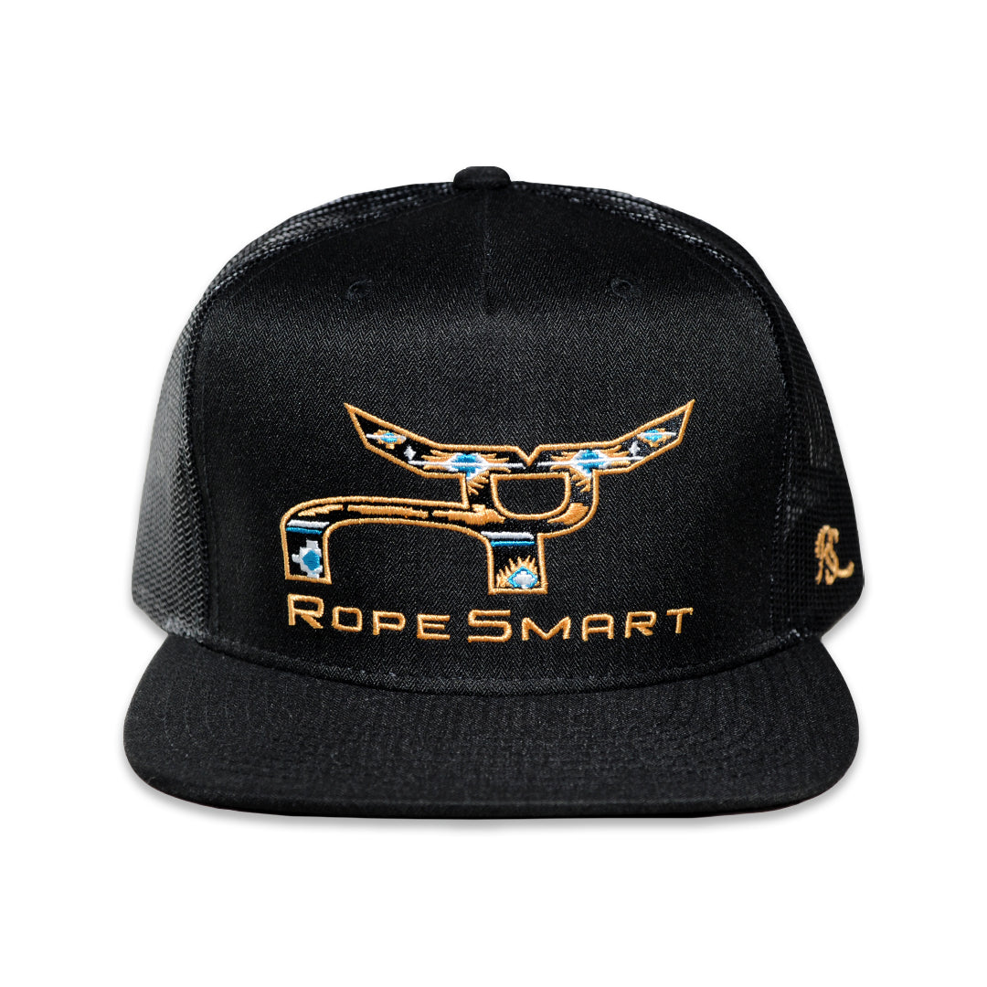 RopeSmart Black Trucker Cap with Desert Blue Santa Fe Logo
