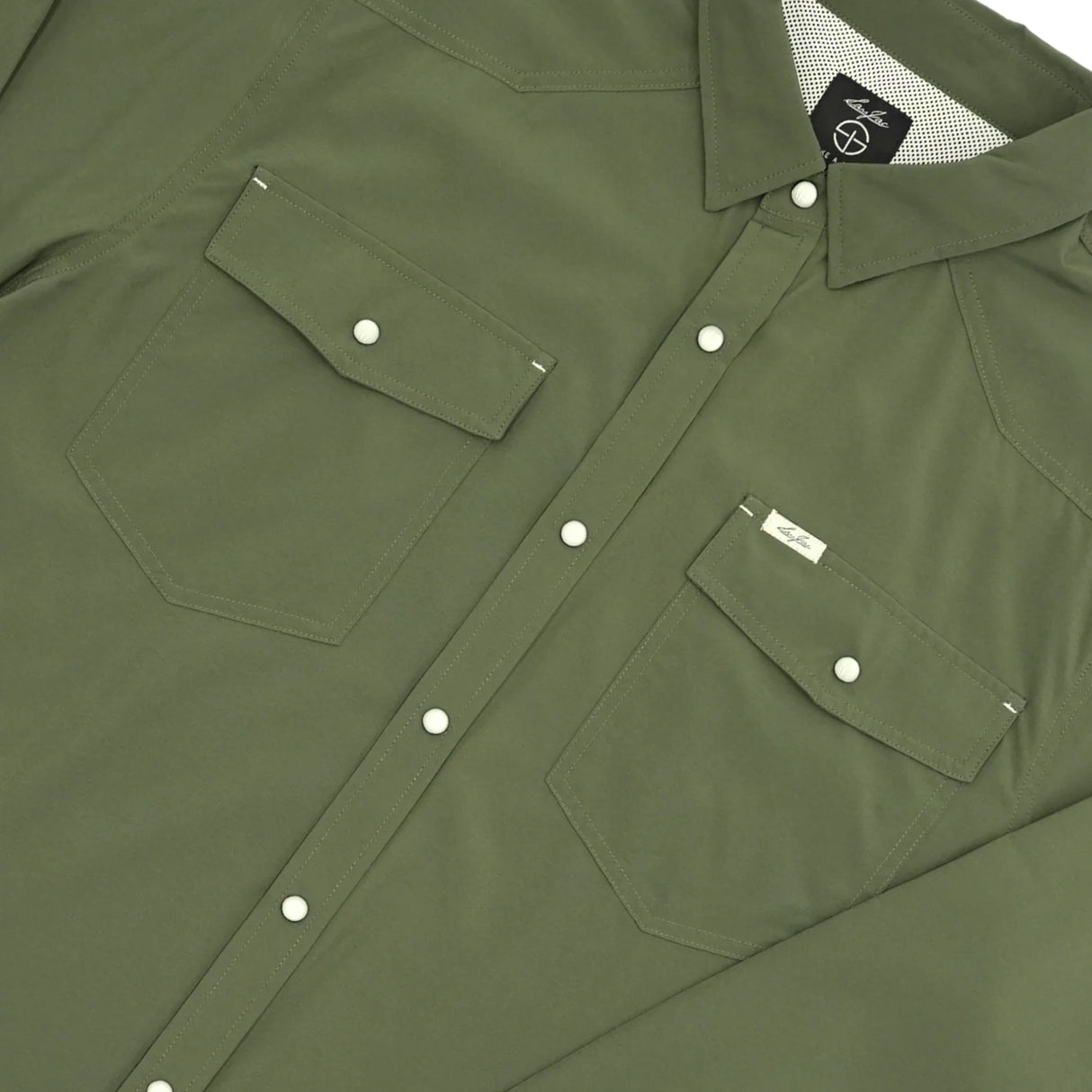 San Jac Youth Long Sleeve Performance Pearl Snap Shirt - Olive Green
