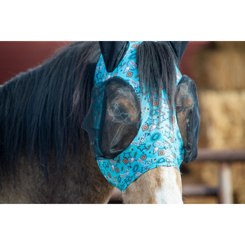 Schulz Equine Lycra Fly Mask- Turquoise Howdy