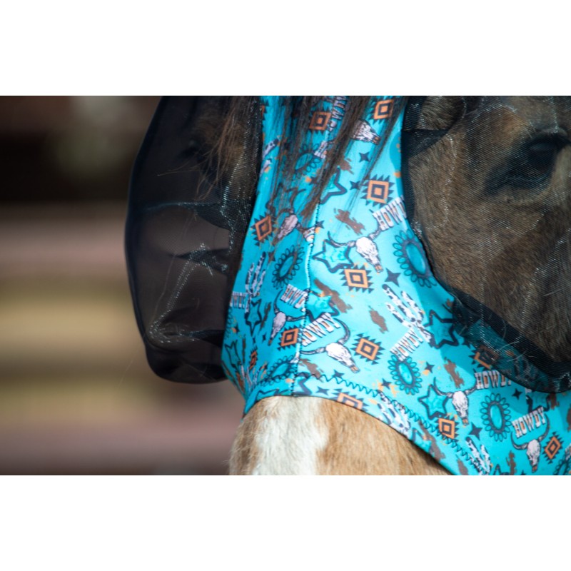 Schulz Equine Lycra Fly Mask- Turquoise Howdy