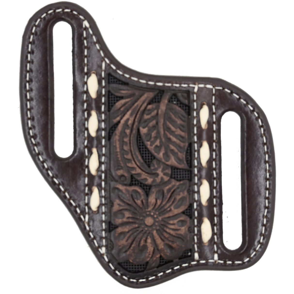 Ariat Leather Pancake Knife Sheath with Brown Floral Tooling and Black Inlay