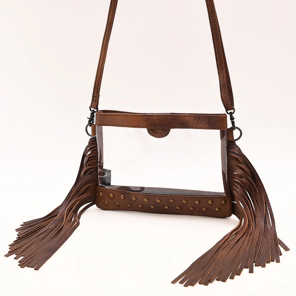 American Darling Genuine Clear Leather Bag with Brass Spots and Fringe
