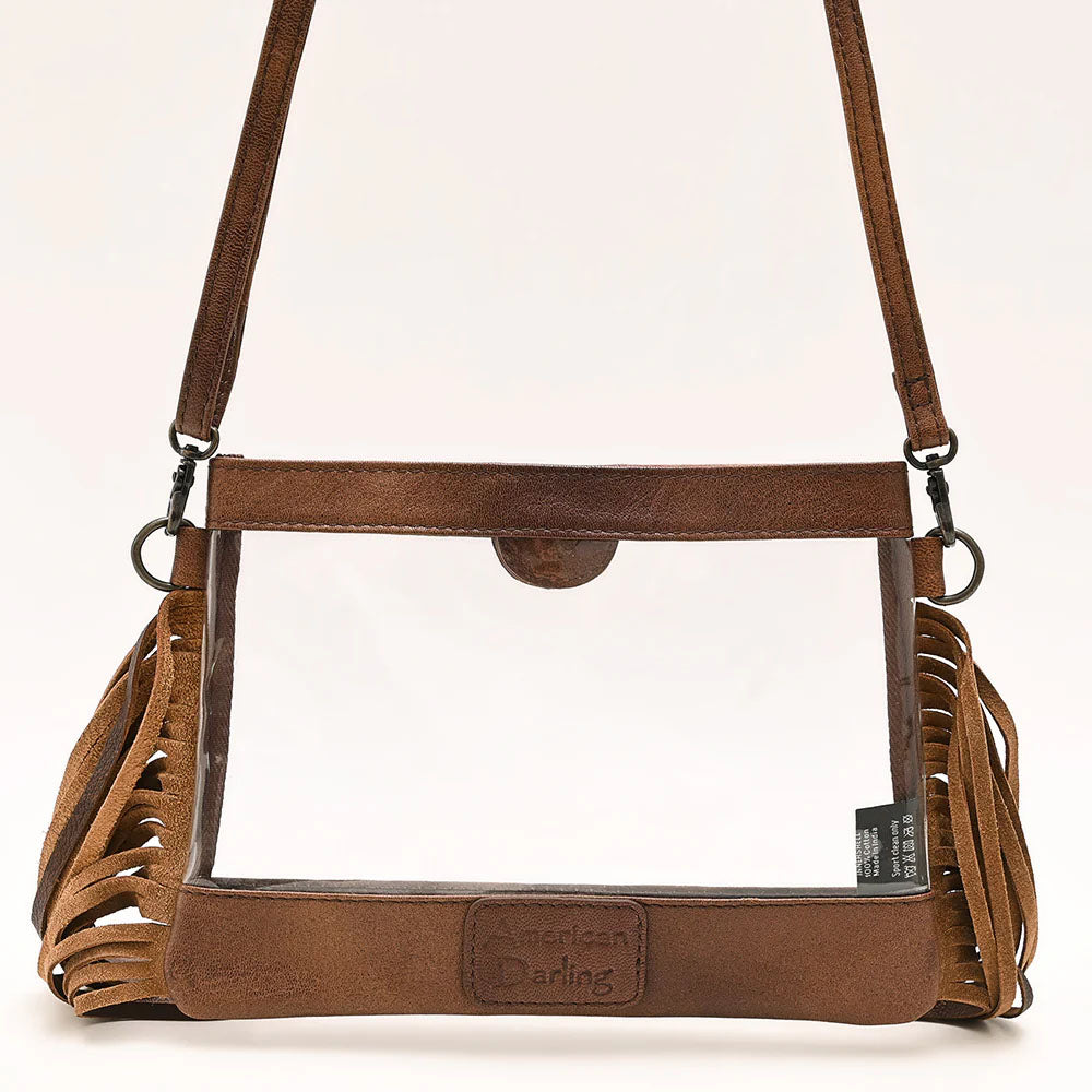 American Darling Genuine Clear Leather Bag with Brass Spots and Fringe