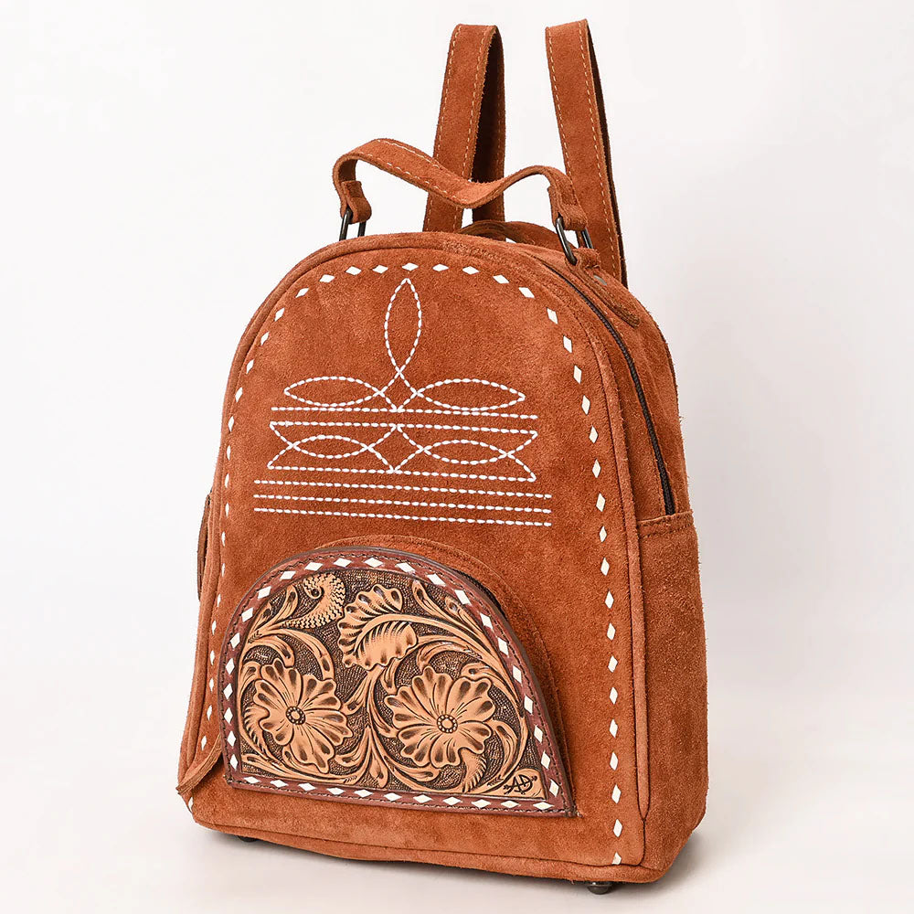 American Darling Rust Suede Mini Backpack with Tooled Pocket