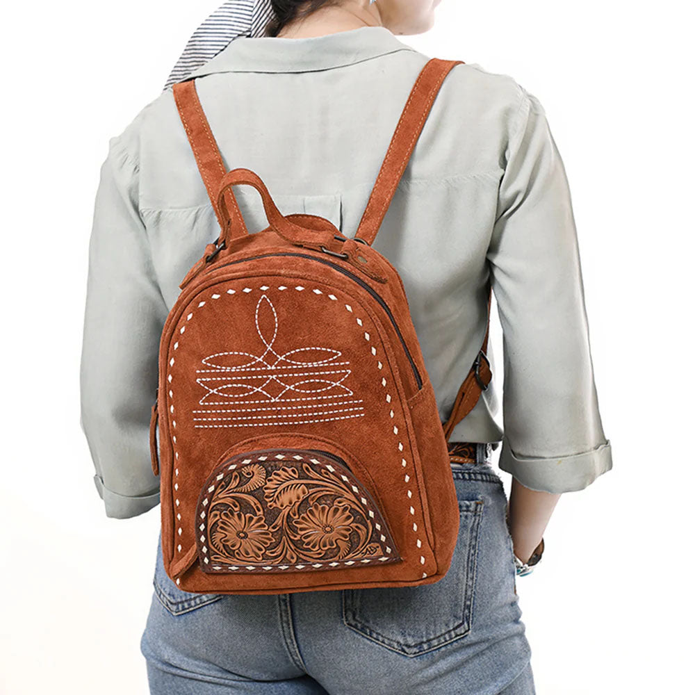 American Darling Rust Suede Mini Backpack with Tooled Pocket