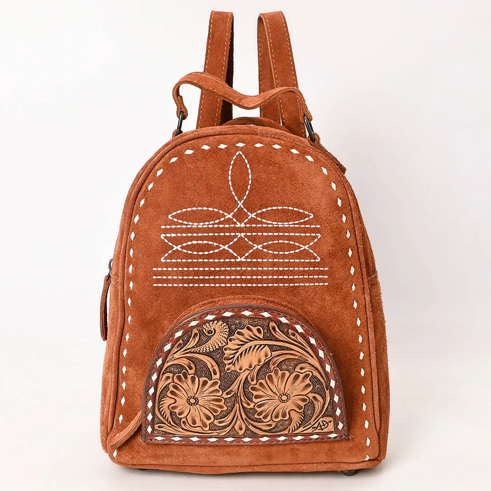 American Darling Rust Suede Mini Backpack with Tooled Pocket
