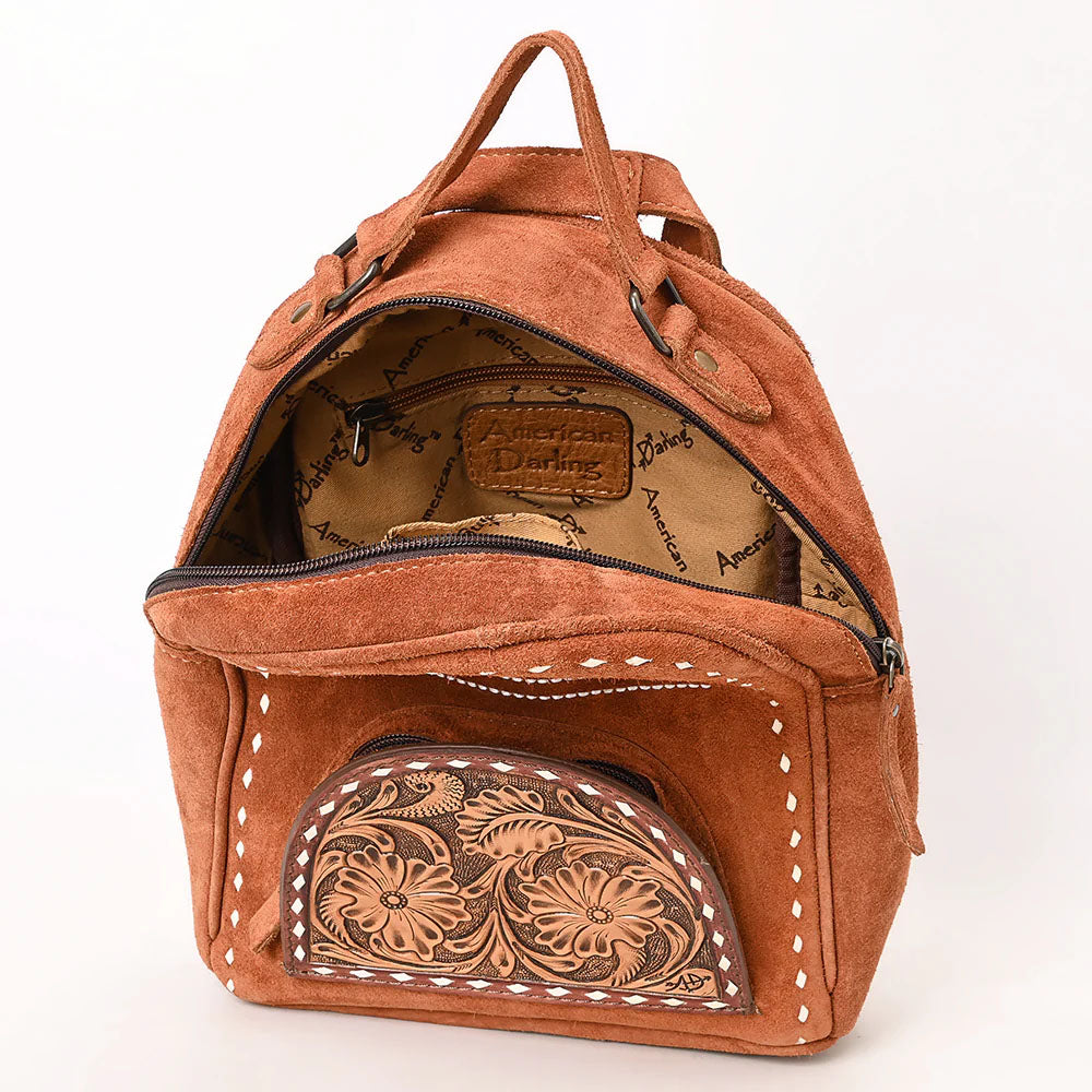 American Darling Rust Suede Mini Backpack with Tooled Pocket