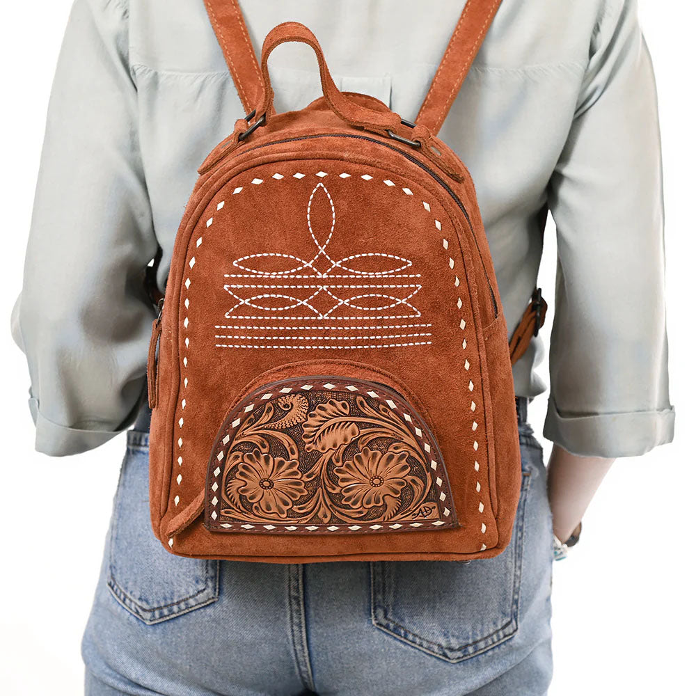 American Darling Rust Suede Mini Backpack with Tooled Pocket