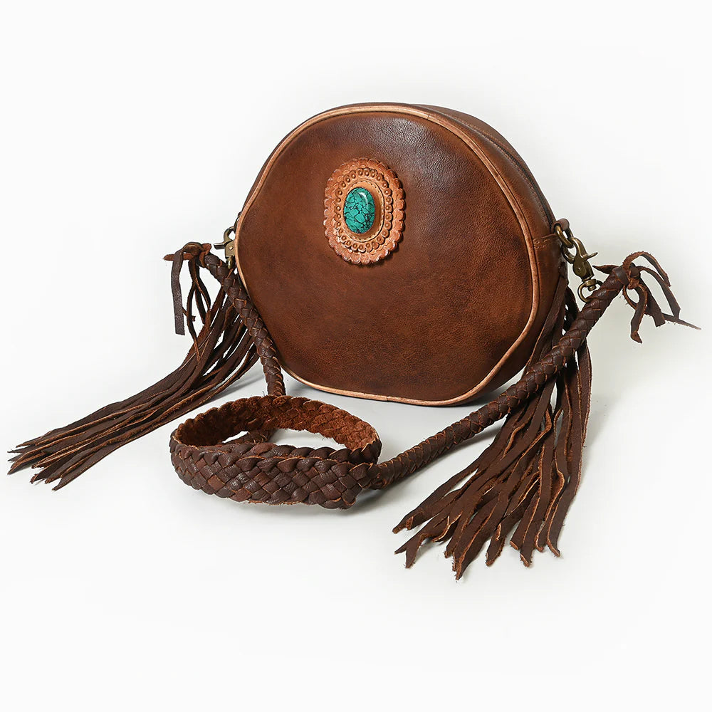 American Darling Leather Canteen Purse with Turquoise Stone