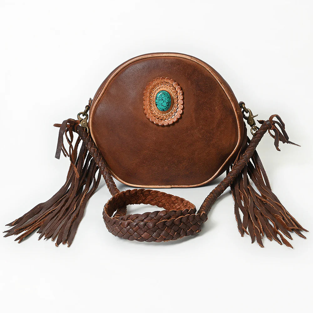 American Darling Leather Canteen Purse with Turquoise Stone