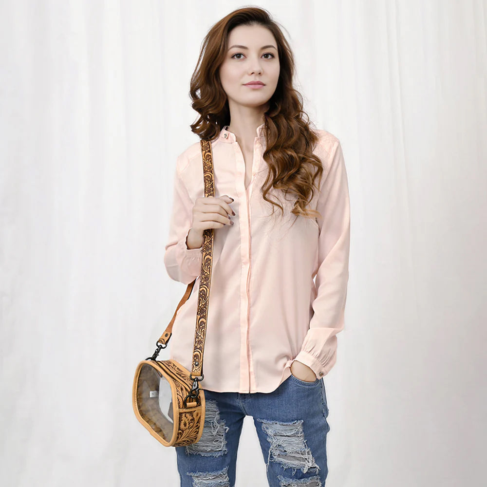 American Darling Tooled Leather Accented Clear Stadium Pencil Bag