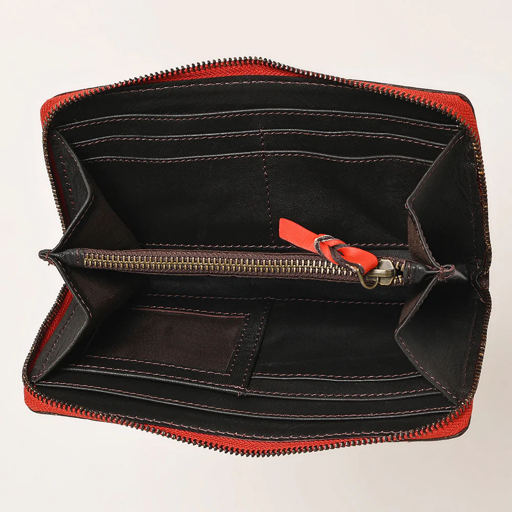 American Darling Red Washed Tooled Leather Wallet