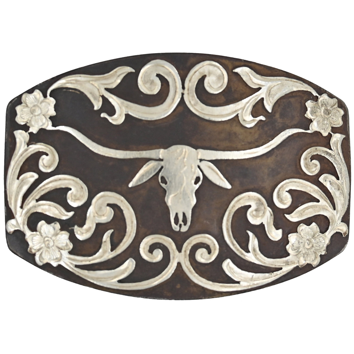 Cowperson Tack 1 1/2" Rusted Steel Longhorn Belt Buckle