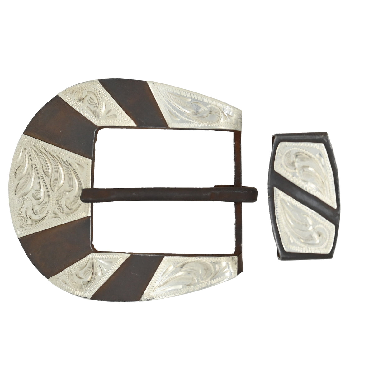 Cowperson Tack 1 1/2" Two-Piece 5 Stripe Brown Steel Ranger Belt Buckle