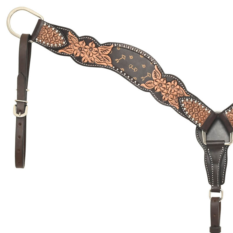 Rafter T Ranch Co. Breast Collar Brown with Floral Tooling, Tan Arrows Inlay