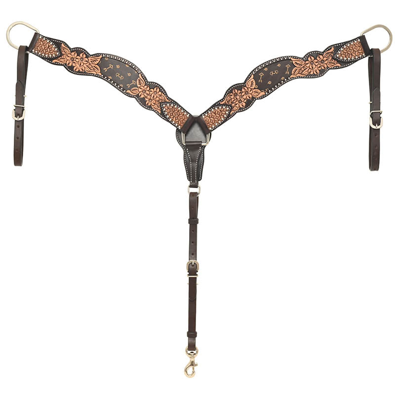 Rafter T Ranch Co. Breast Collar Brown with Floral Tooling, Tan Arrows Inlay