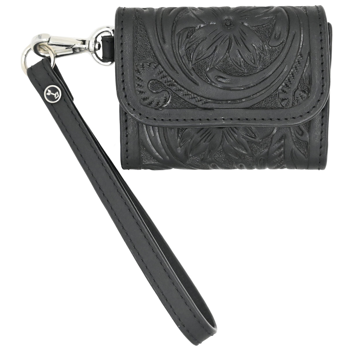 Rafter T Ranch Co. Black Tooled Card Wallet with Wrist Strap