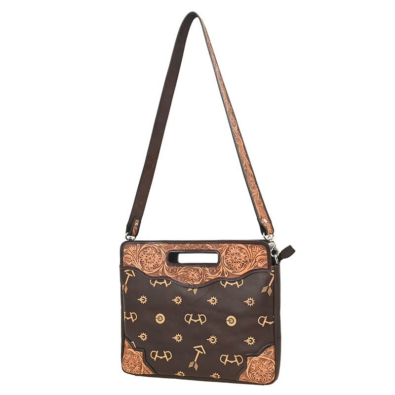 Rafter T Ranch Co. Crossbody Clutch Bag with Floral Tooling & Tan Printed Arrows