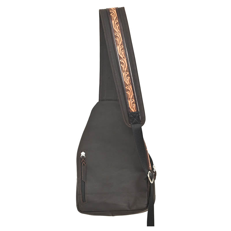 Rafter T Ranch Co Brown Floral Tooled Sling Bag with Tan Printed Arrows