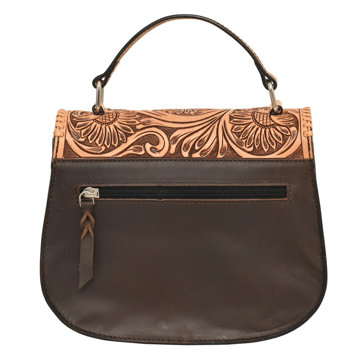Rafter T Ranch Co. Heritage Hand Bag with Sunflower Floral Carving- Natural