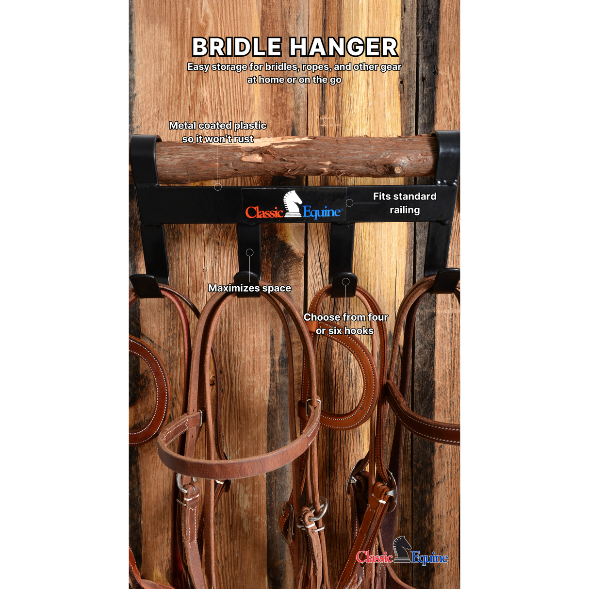 Classic Equine Six Hook Bridle Hanger- Black