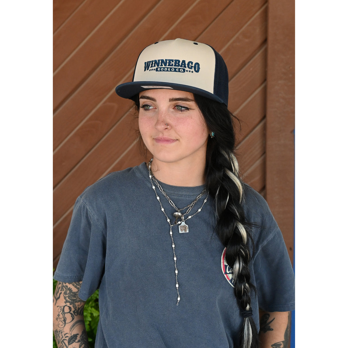 Rodeo Time Winnebago Rodeo Co. Tan and Navy Mesh Snapback Cap