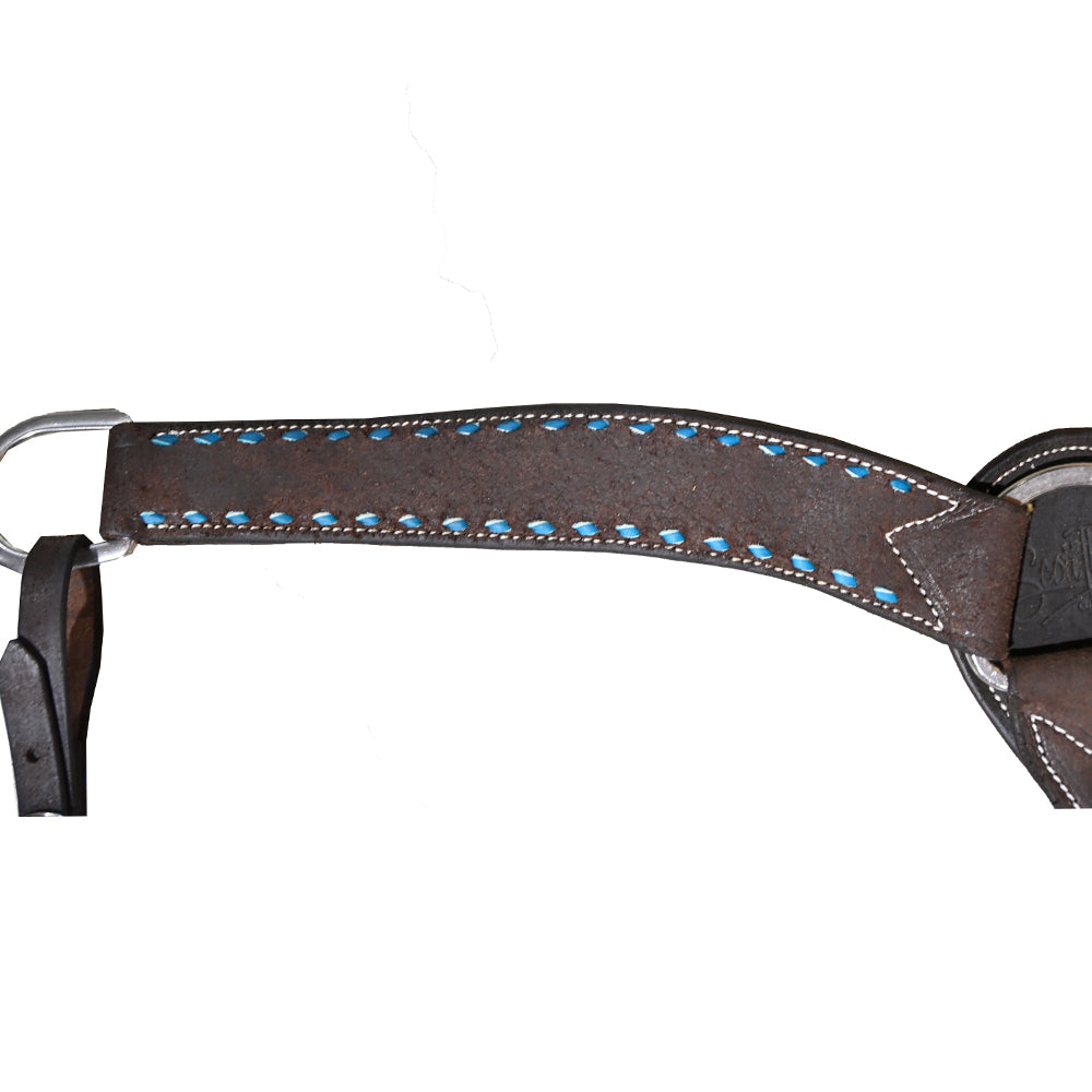 Chocolate Rough Out Breast Collar with Turquoise Buckstitch