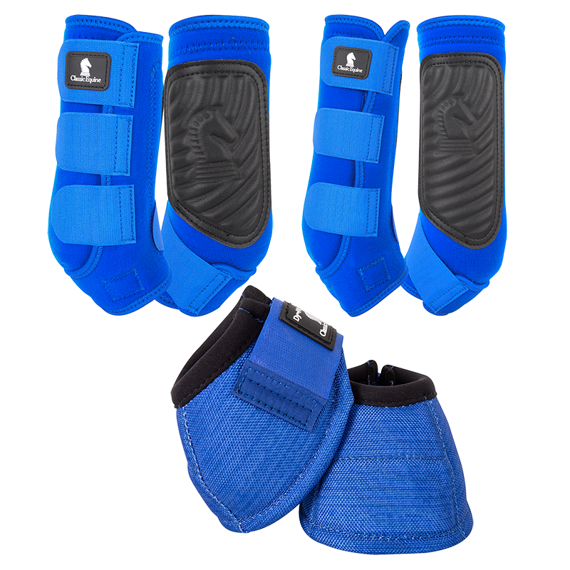 Classic Equine Classic Fit Front, Hind, and Bell Boot Combo Pack- Blue