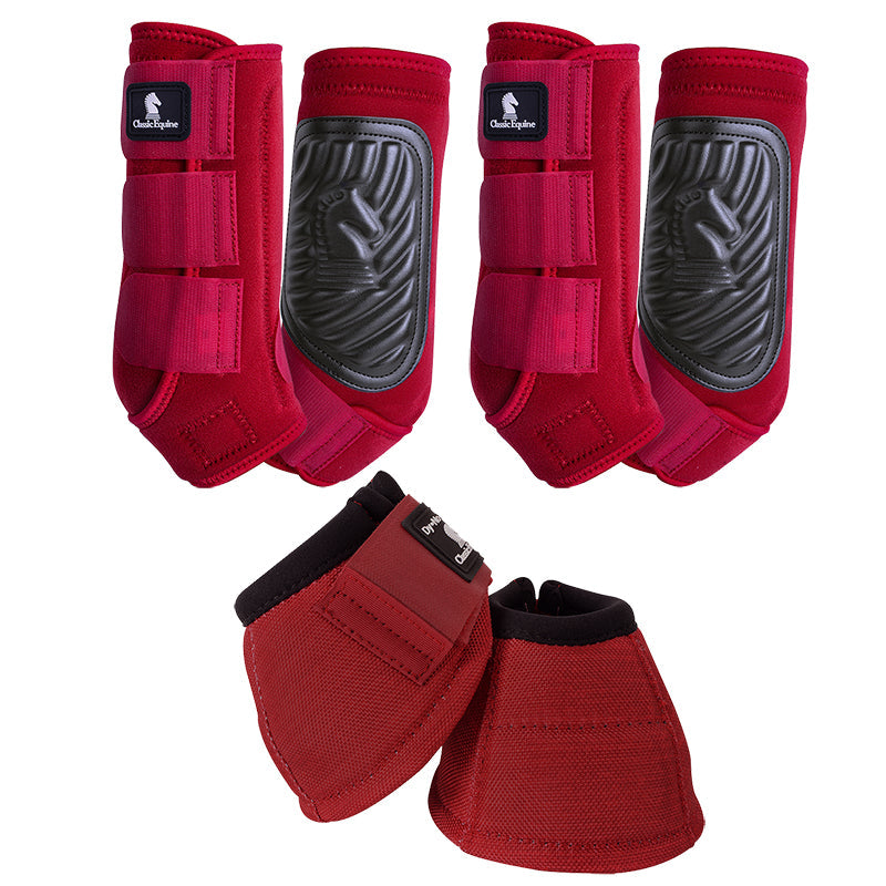 Classic Equine Classic Fit Front, Hind, and Bell Boot Combo Pack- Crimson