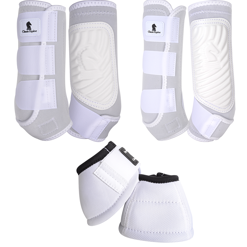 Classic Equine Classic Fit Front, Hind, and Bell Boot Combo Pack- White