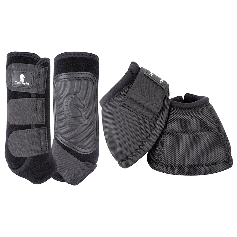 Classic Equine Classic Fit Front and Bell Boot Combo Pack- Black