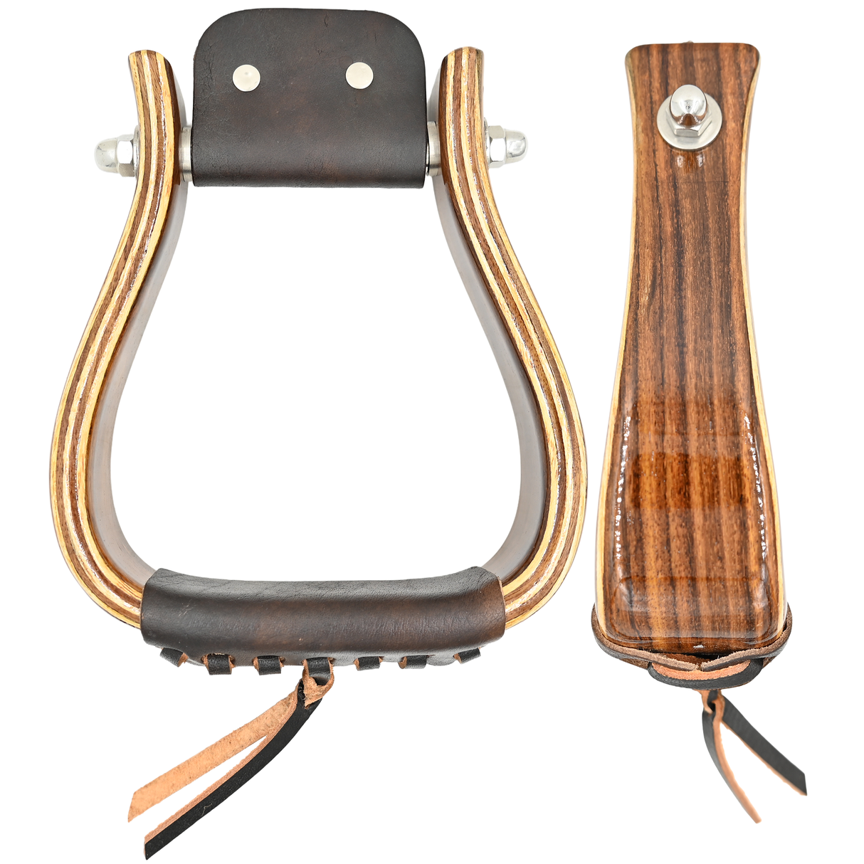 Coolhorse 2" Flat Bottom Dark Stained Wood Stirrups