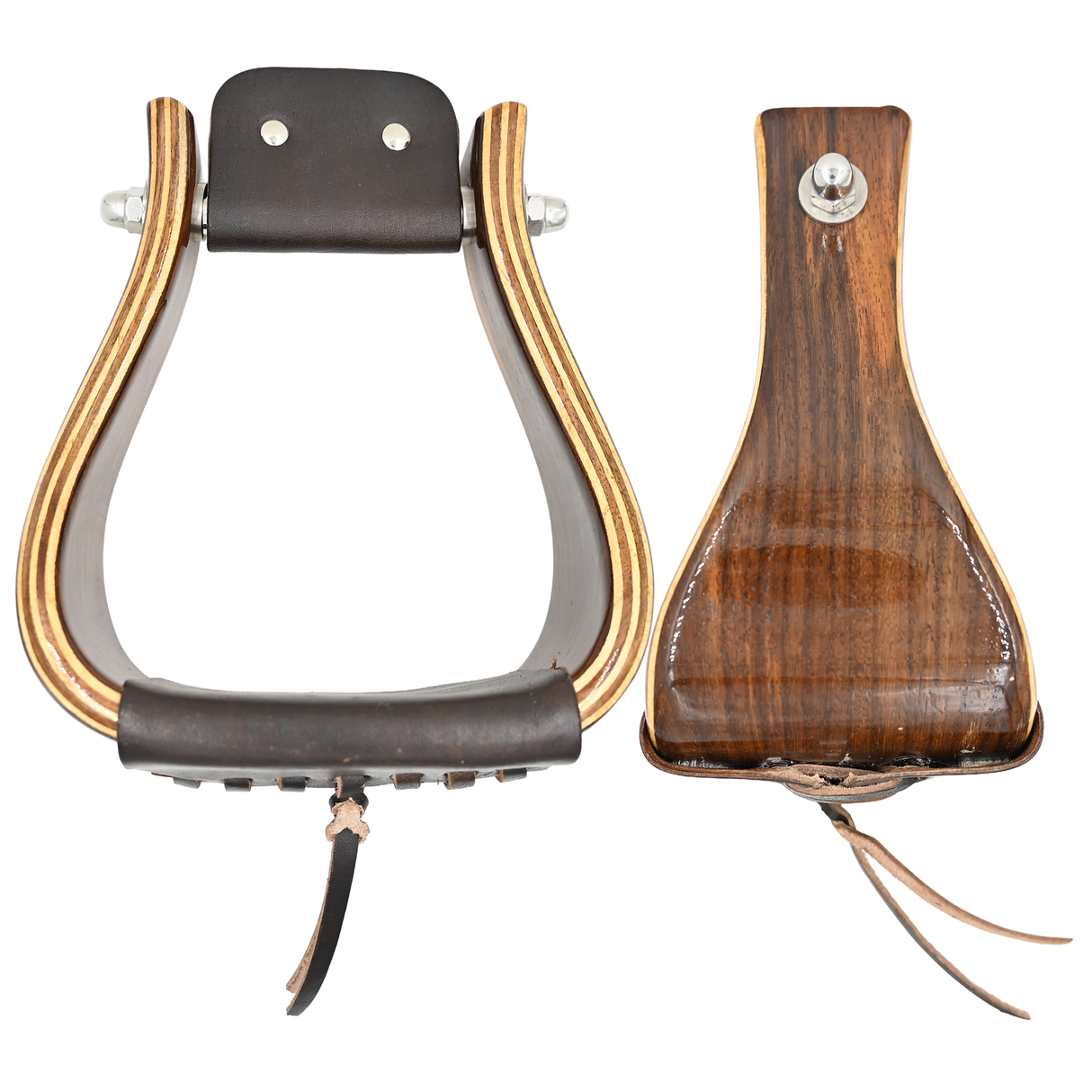 Coolhorse 4" Flat Bottom Dark Stained Wood Stirrups